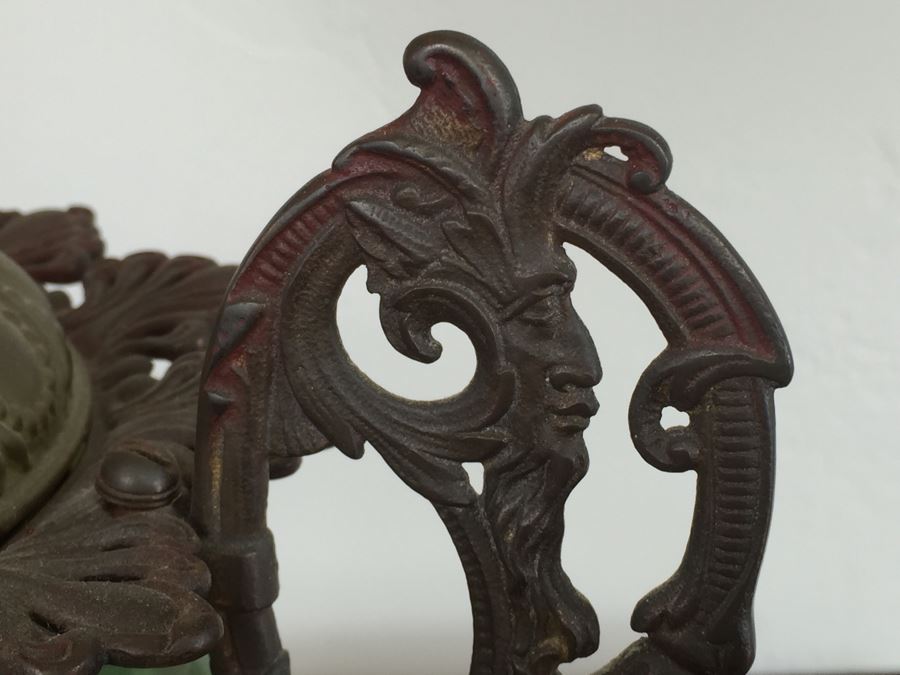 Antique Victorian Oil Lamp Electrified Painted Glass Globes Hurricane [Photo 14]