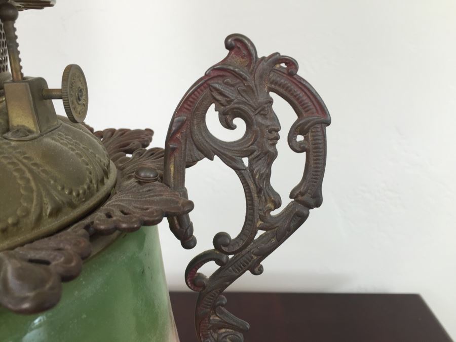 Antique Victorian Oil Lamp Electrified Painted Glass Globes Hurricane [Photo 7]