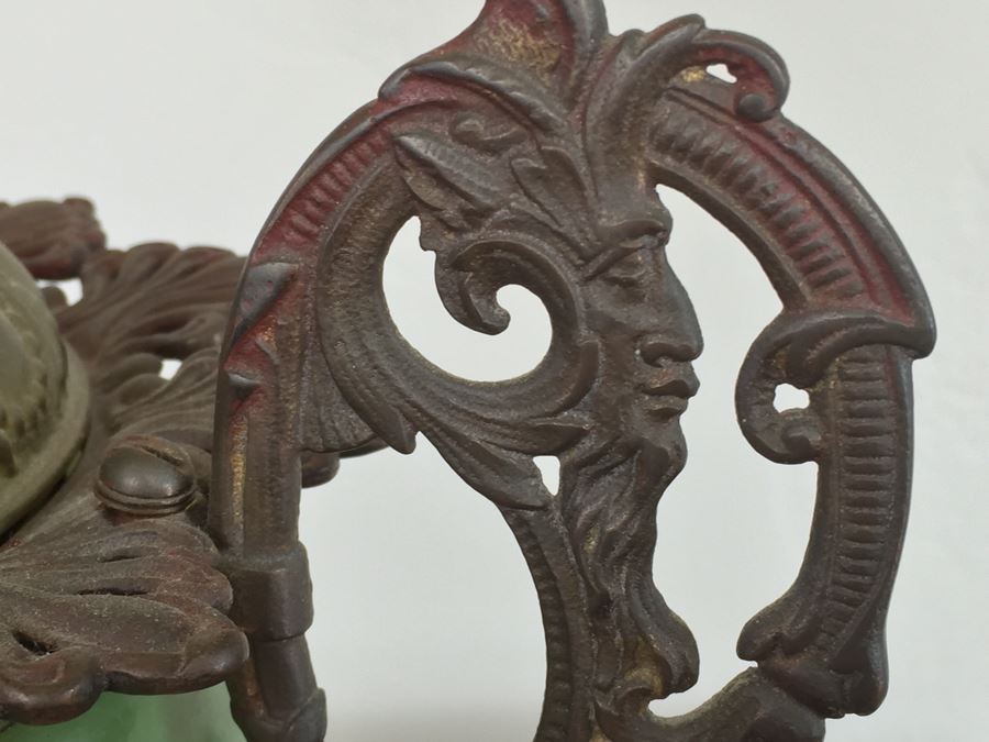 Antique Victorian Oil Lamp Electrified Painted Glass Globes Hurricane [Photo 13]