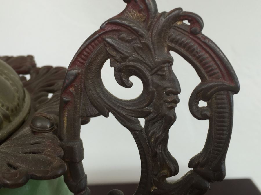 Antique Victorian Oil Lamp Electrified Painted Glass Globes Hurricane [Photo 12]