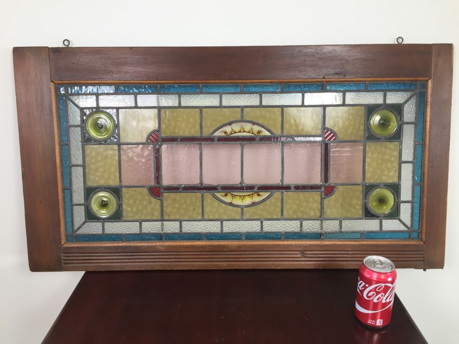 Vintage Framed Stained Art Glass Window