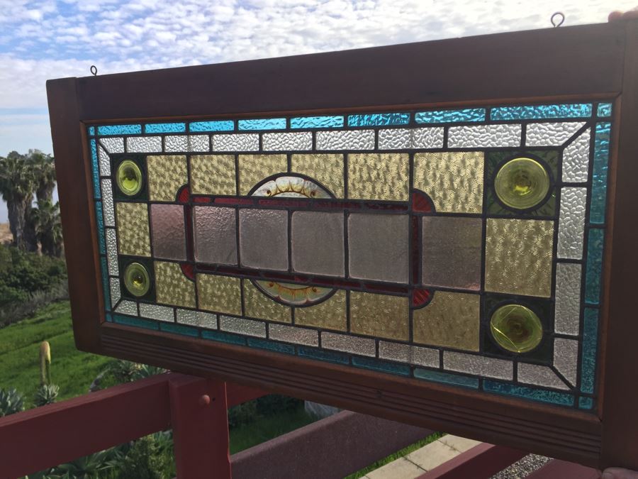 Vintage Framed Stained Art Glass Window [Photo 2]