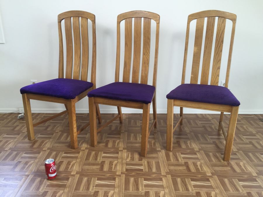 Set Of 3 Oak Curved Back Chairs