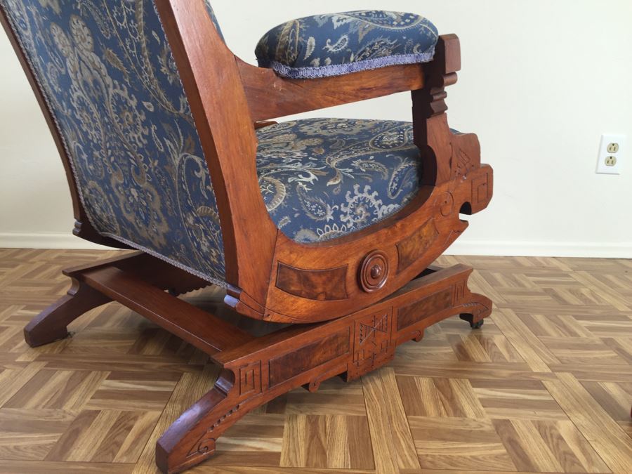 Stunning Eastlake Wooden Platform Rocker Rocking Chair With Detailed Wood Carvings [Photo 13]