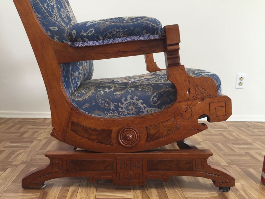 Stunning Eastlake Wooden Platform Rocker Rocking Chair With Detailed Wood Carvings [Photo 18]