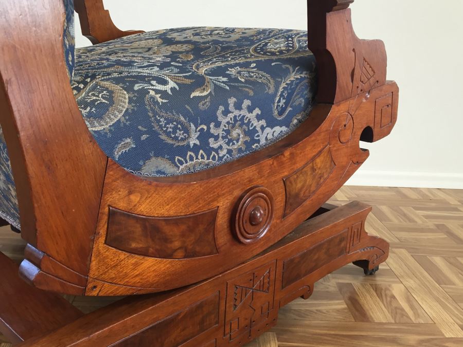 Stunning Eastlake Wooden Platform Rocker Rocking Chair With Detailed Wood Carvings [Photo 16]