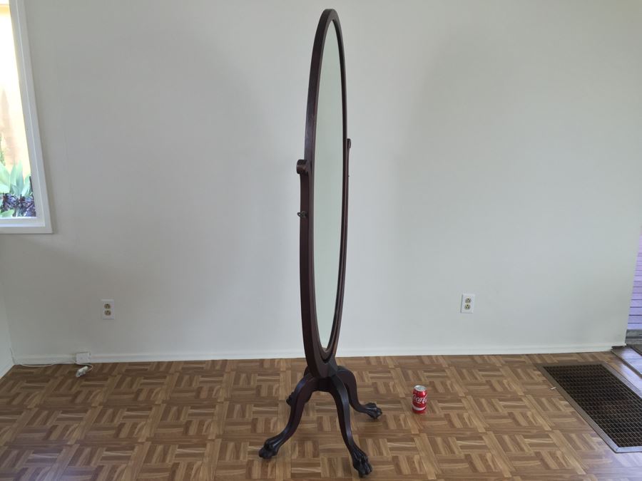 Fabulous Vintage Full Length Adjustable Mirror With Claw Feet On Casters