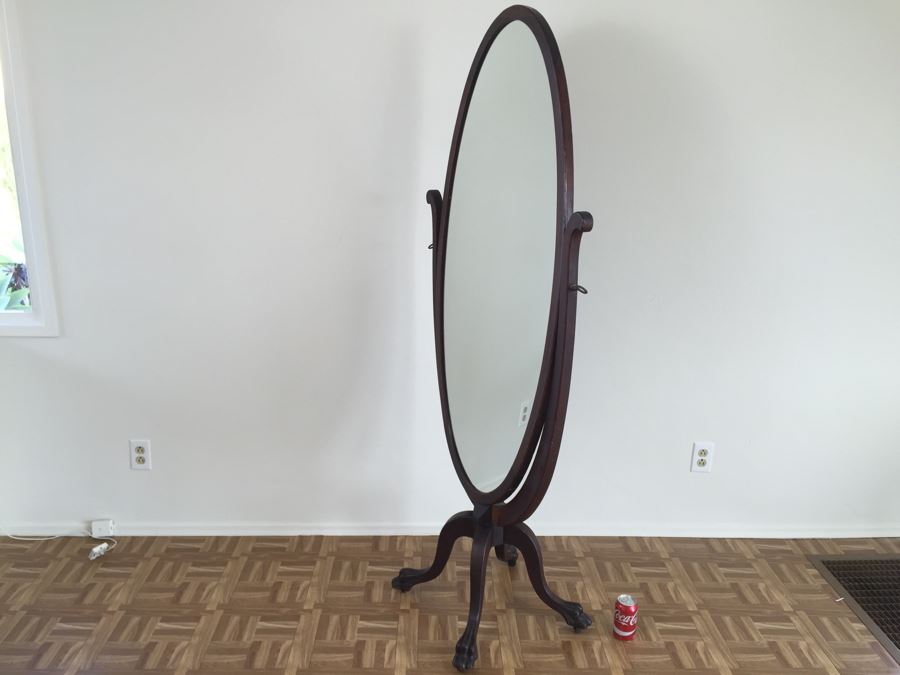 Fabulous Vintage Full Length Adjustable Mirror With Claw Feet On Casters [Photo 22]