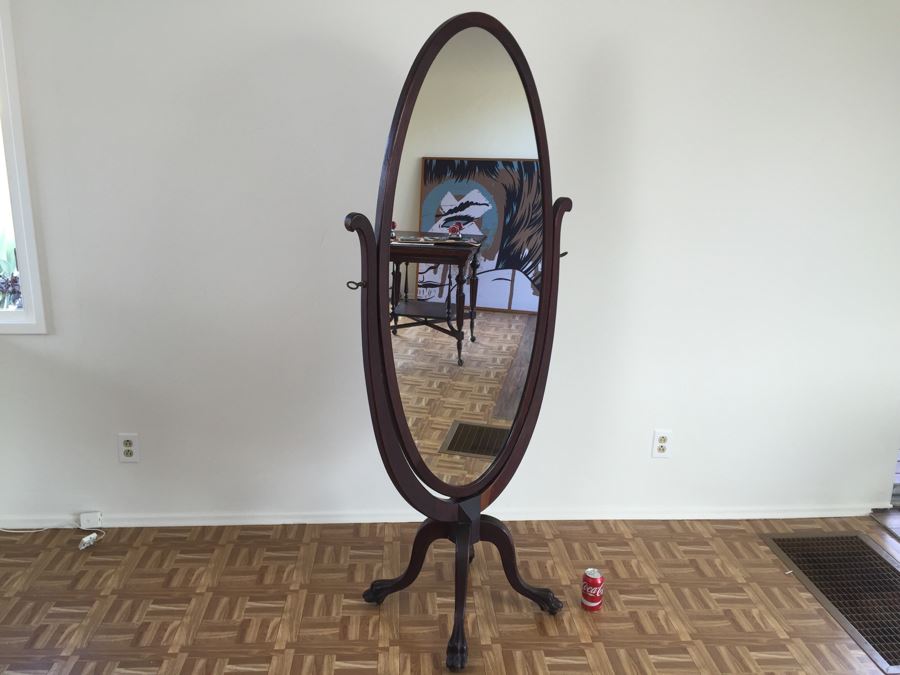 Fabulous Vintage Full Length Adjustable Mirror With Claw Feet On Casters