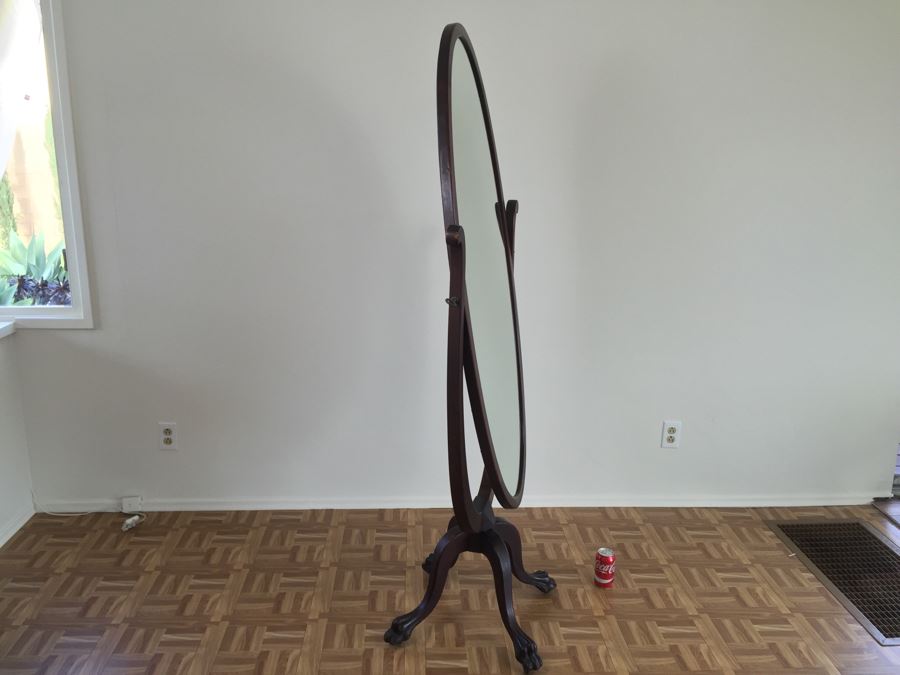 Fabulous Vintage Full Length Adjustable Mirror With Claw Feet On Casters [Photo 12]