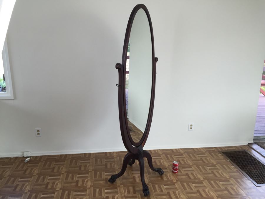 Fabulous Vintage Full Length Adjustable Mirror With Claw Feet On Casters [Photo 5]