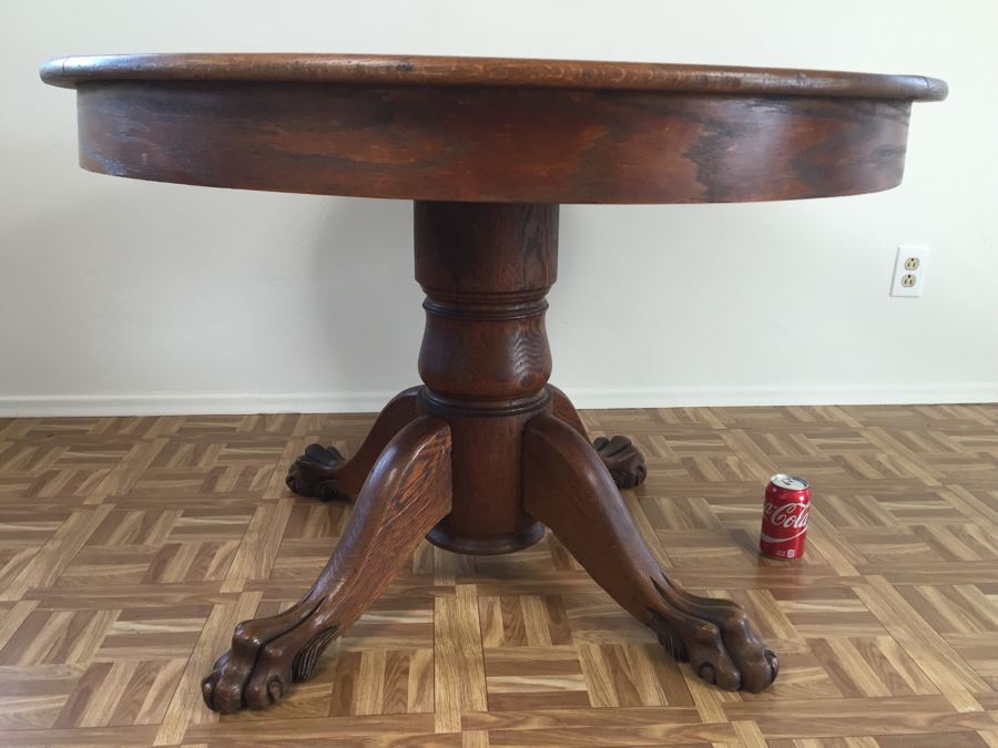 Antique Oak Pedestal Table With Claw Feet