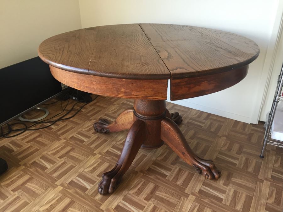 Antique Oak Pedestal Table With Claw Feet