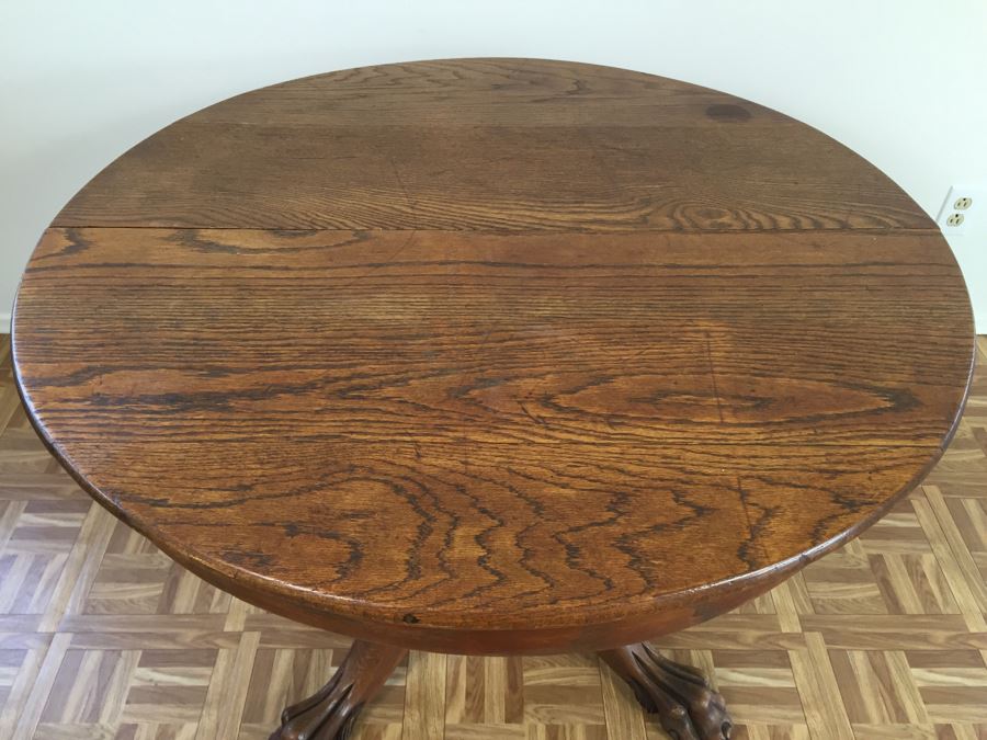 Antique Oak Pedestal Table With Claw Feet [Photo 17]