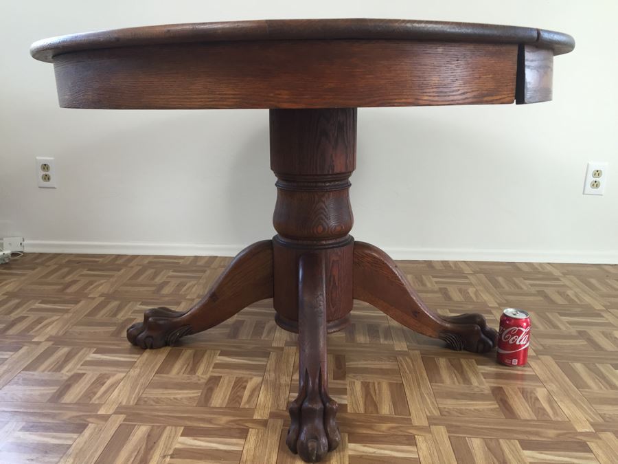 Antique Oak Pedestal Table With Claw Feet