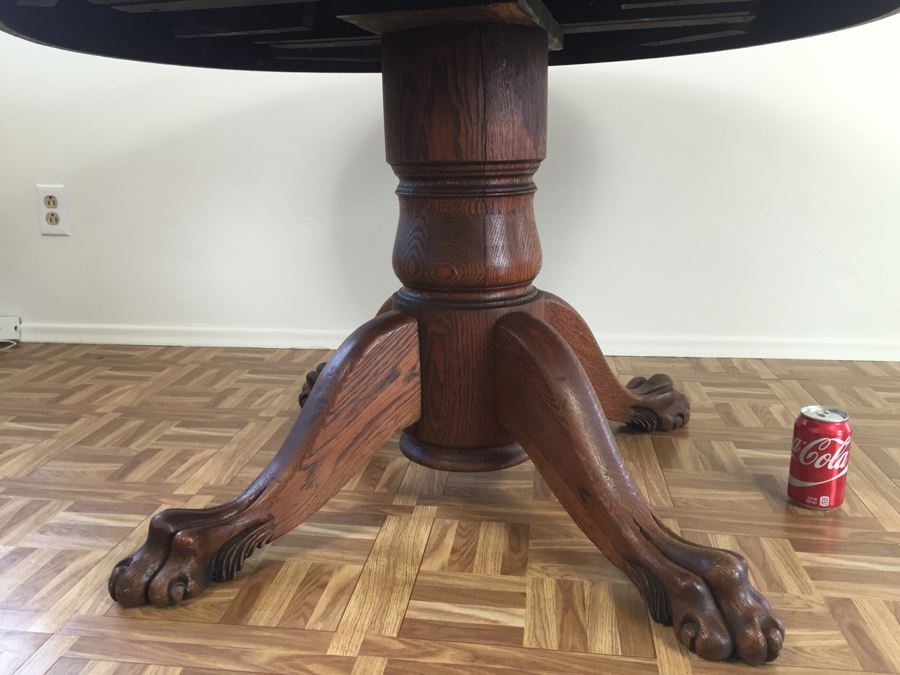 Antique Oak Pedestal Table With Claw Feet [Photo 9]