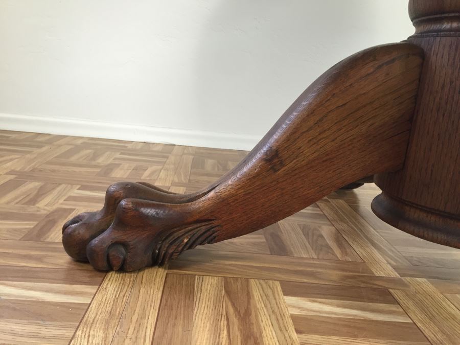 Antique Oak Pedestal Table With Claw Feet [Photo 13]