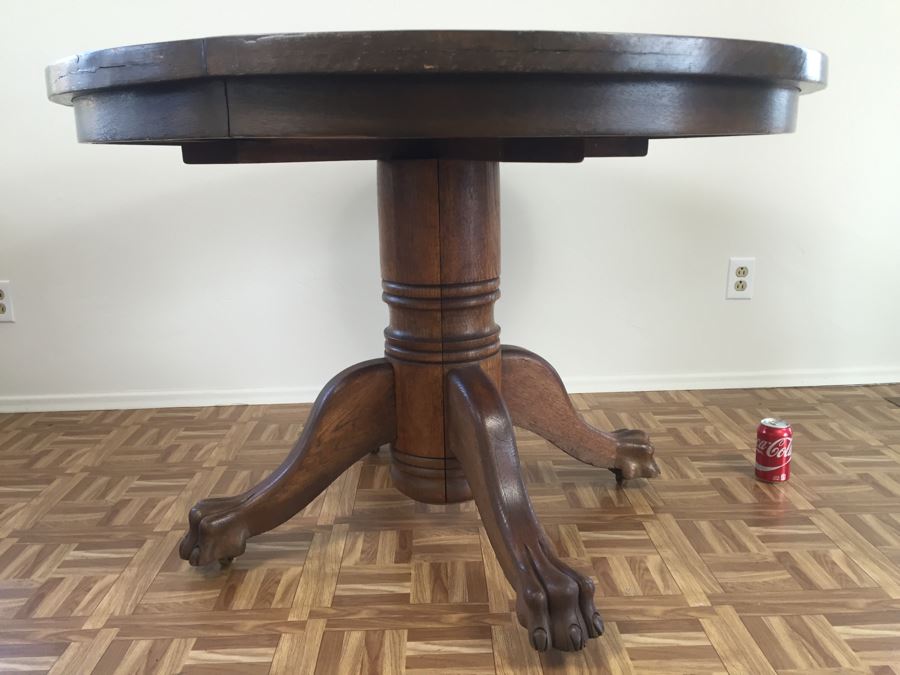 Antique Tiger Oak Pedestal Table With Claw Feet [Photo 9]