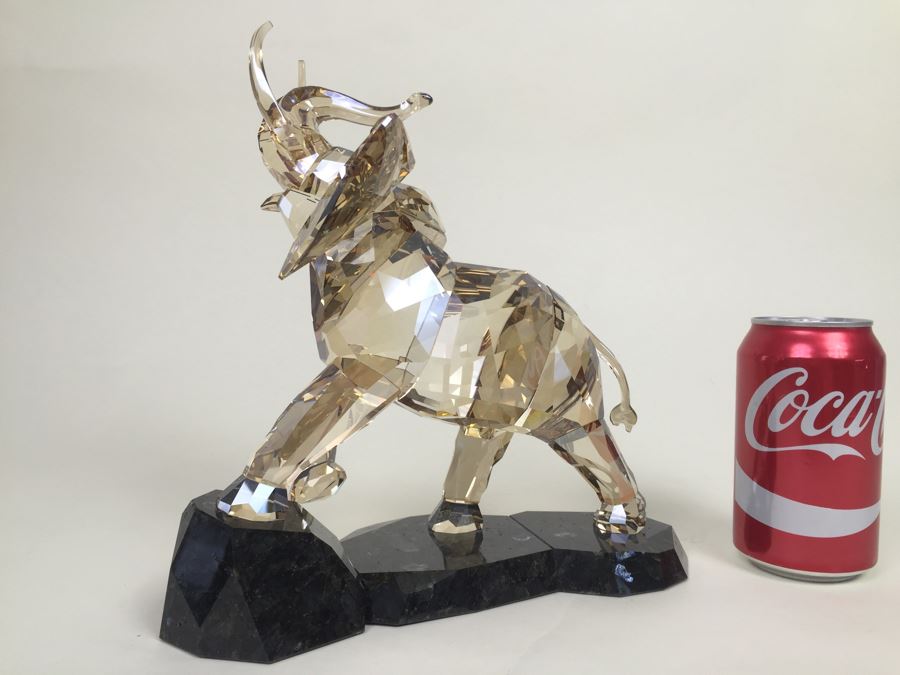 GRAND Swarovski Elephant Full-Colored On Cut Emerald Pearl Granite Base With Original Box And White Gloves Retails $1,690 [Photo 11]