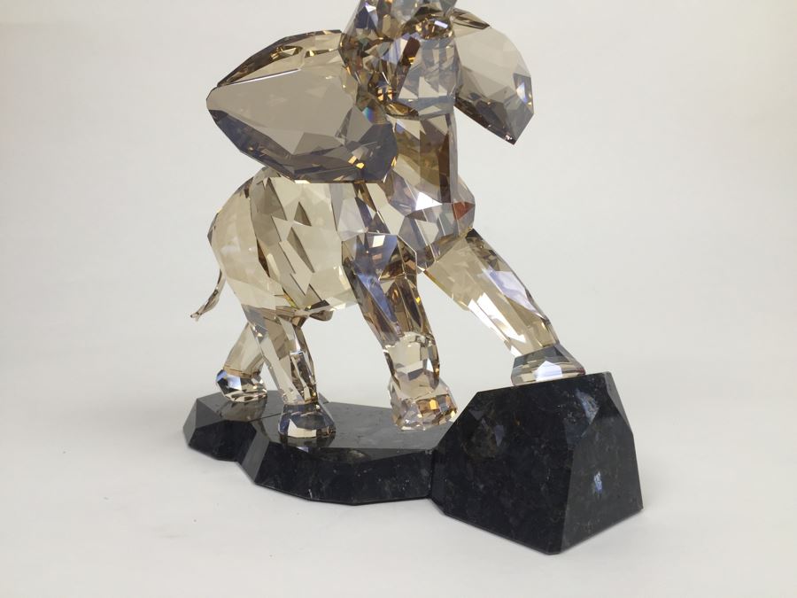 GRAND Swarovski Elephant Full-Colored On Cut Emerald Pearl Granite Base With Original Box And White Gloves Retails $1,690 [Photo 21]