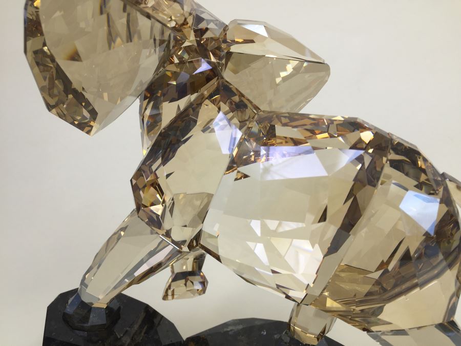 GRAND Swarovski Elephant Full-Colored On Cut Emerald Pearl Granite Base With Original Box And White Gloves Retails $1,690 [Photo 38]