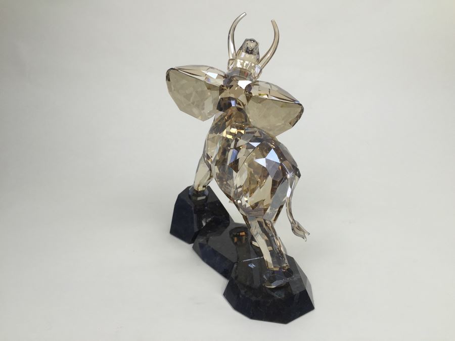 GRAND Swarovski Elephant Full-Colored On Cut Emerald Pearl Granite Base With Original Box And White Gloves Retails $1,690 [Photo 32]