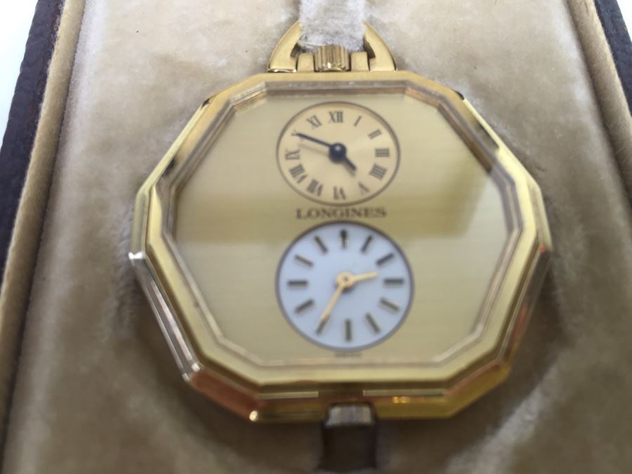 Longines Dual Pocket Watch Swiss Movement 16402 17 Jewels Checking Gold With Original Case And Tag [Photo 8]