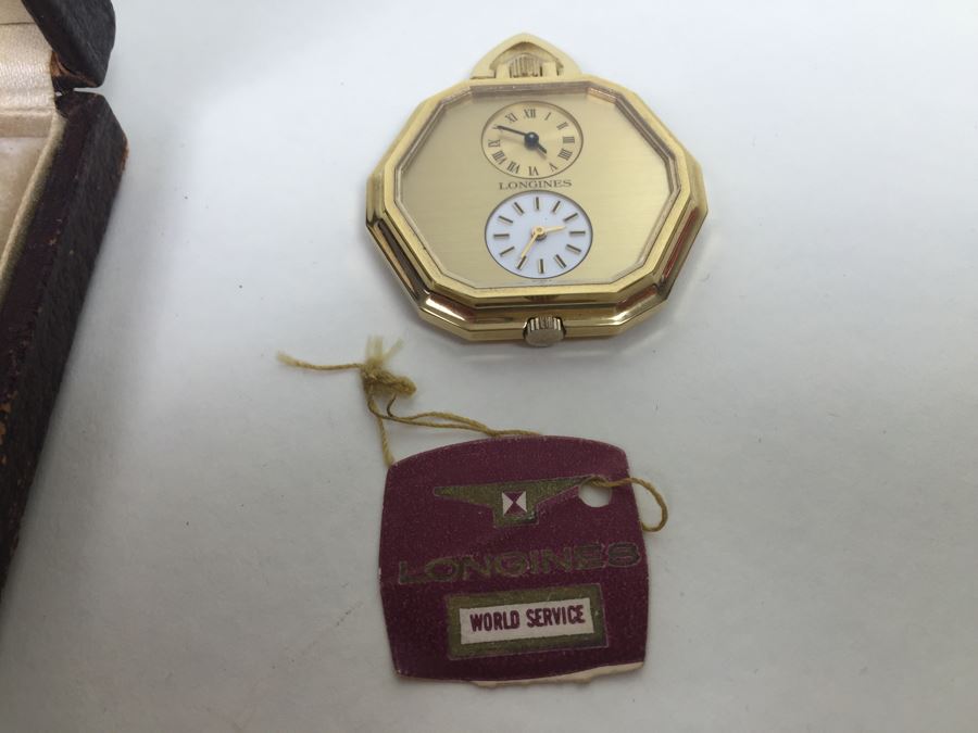 Longines Dual Pocket Watch Swiss Movement 16402 17 Jewels Checking Gold With Original Case And Tag [Photo 2]