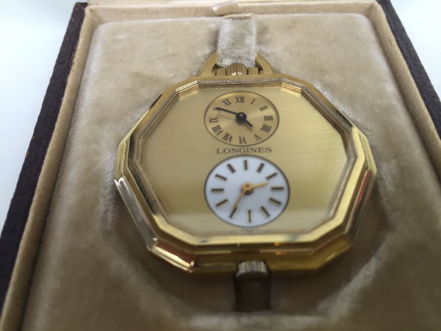 Longines Dual Pocket Watch Swiss Movement 16402 17 Jewels Checking Gold With Original Case And Tag [Photo 9]