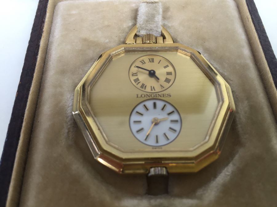 Longines Dual Pocket Watch Swiss Movement 16402 17 Jewels Checking Gold With Original Case And Tag [Photo 7]