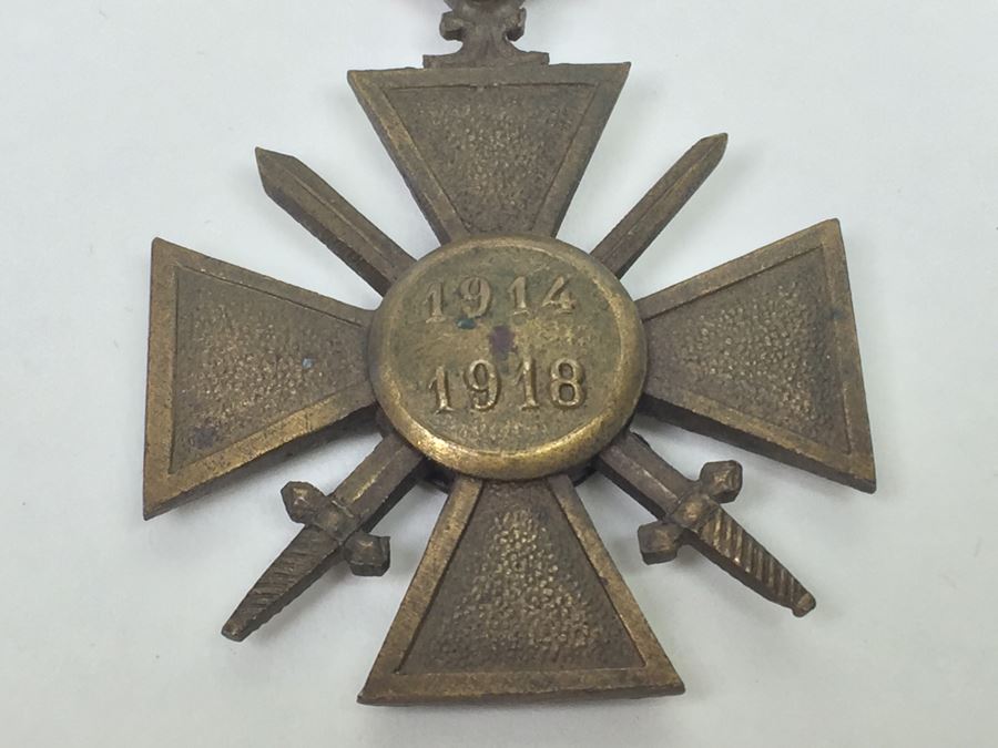 French War Cross - Croix De Guerre 1914-1918 Medal Marked Republique Francaise 1914 1918 With Ribbon [Photo 12]