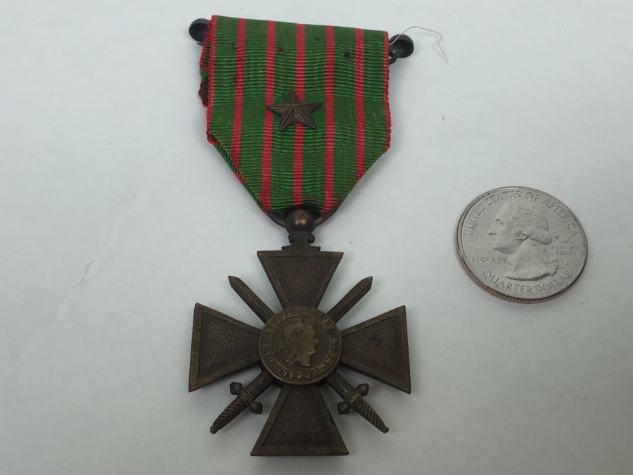 French War Cross - Croix De Guerre 1914-1918 Medal Marked Republique Francaise 1914 1918 With Ribbon