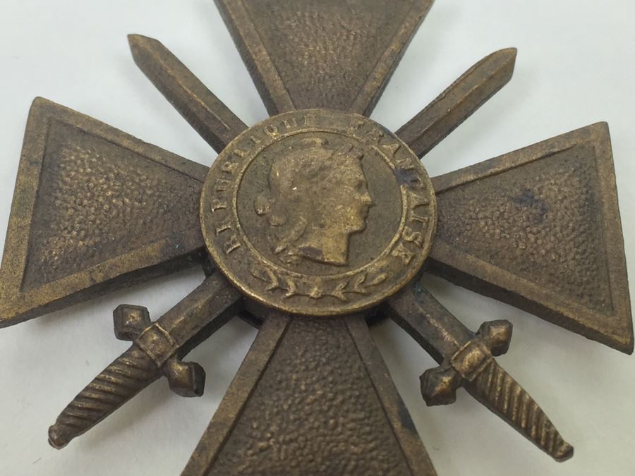 French War Cross - Croix De Guerre 1914-1918 Medal Marked Republique Francaise 1914 1918 With Ribbon [Photo 6]