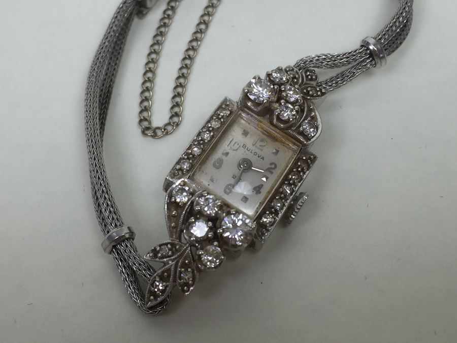 14K Gold Women's Bulova Watch With 26 Diamonds 022604 13.42g - Watch Band Is Gold Filled [Photo 6]