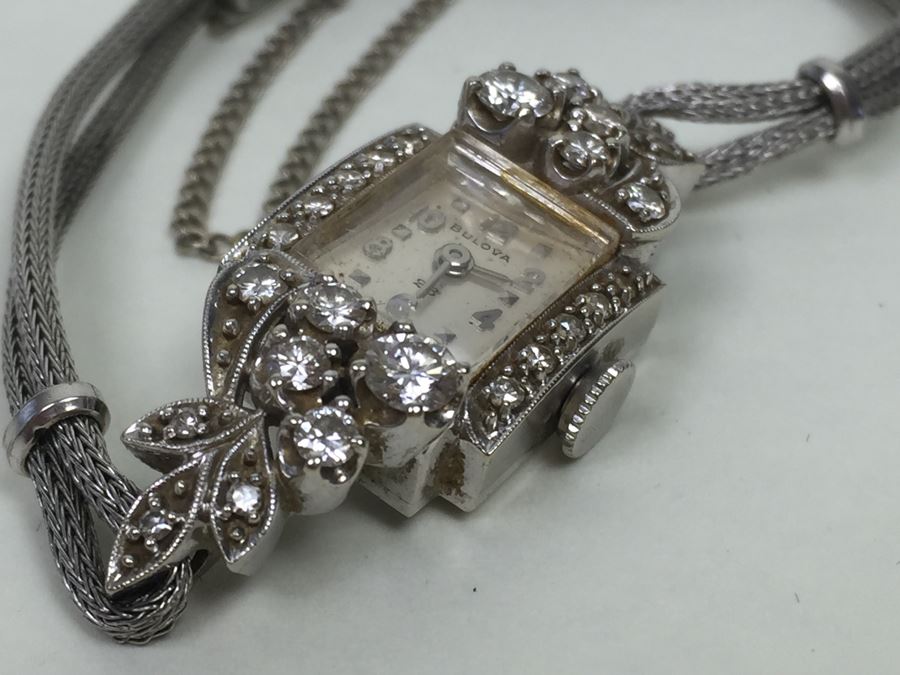 14K Gold Women's Bulova Watch With 26 Diamonds 022604 13.42g - Watch Band Is Gold Filled [Photo 5]