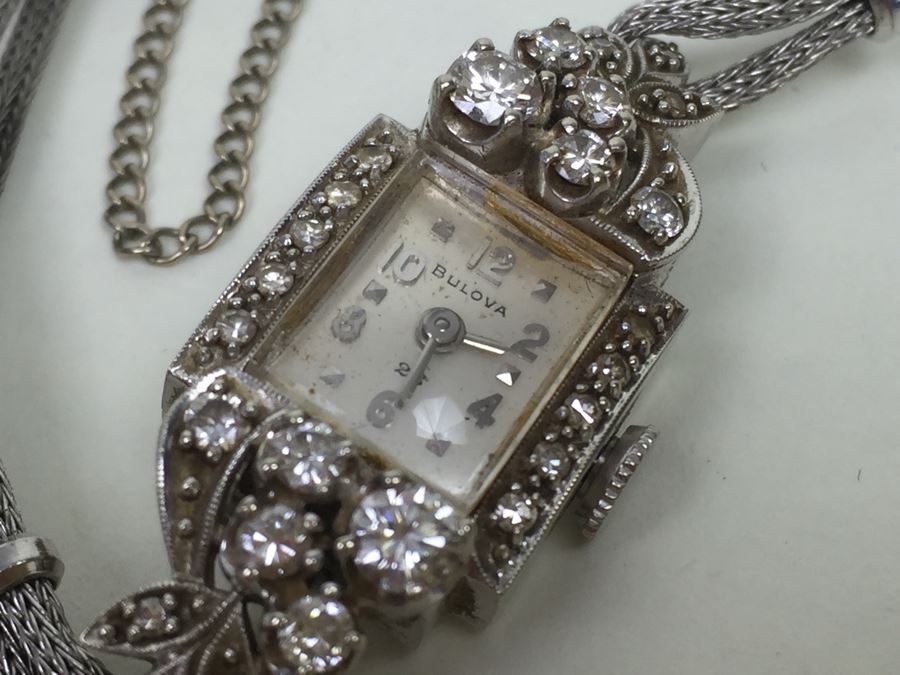 14K Gold Women's Bulova Watch With 26 Diamonds 022604 13.42g - Watch Band Is Gold Filled [Photo 7]