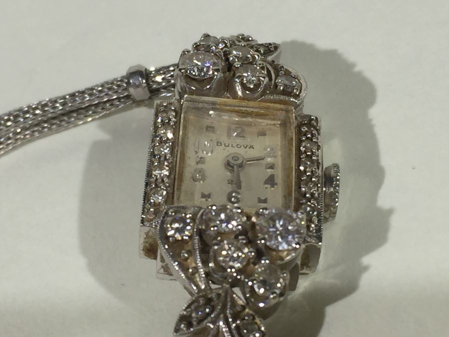 Spectacular Women's Hamilton Platinum Watch Covered In Diamonds With 14K Gold Watch Band Covered In Diamonds Estimate $3,000-$5,000 [Photo 58]