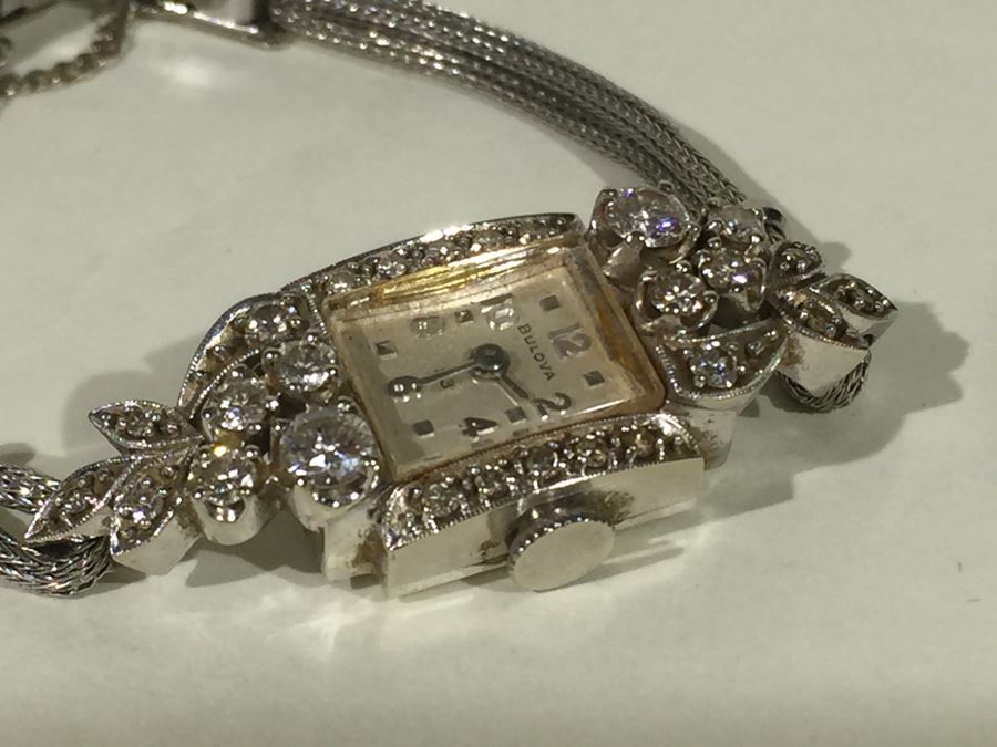 Spectacular Women's Hamilton Platinum Watch Covered In Diamonds With 14K Gold Watch Band Covered In Diamonds Estimate $3,000-$5,000 [Photo 54]