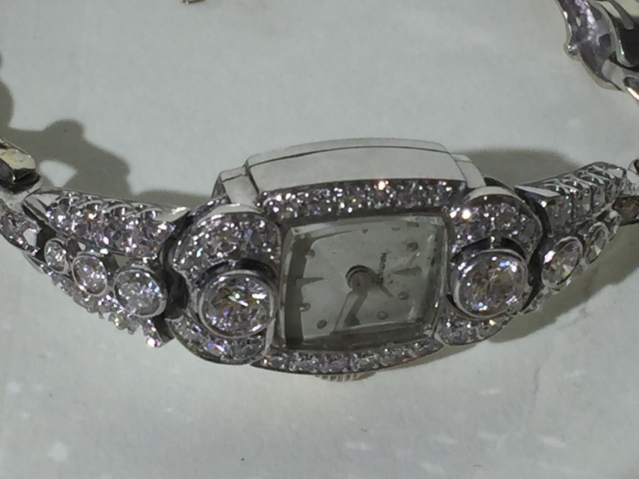 Spectacular Women's Hamilton Platinum Watch Covered In Diamonds With 14K Gold Watch Band Covered In Diamonds Estimate $3,000-$5,000 [Photo 31]