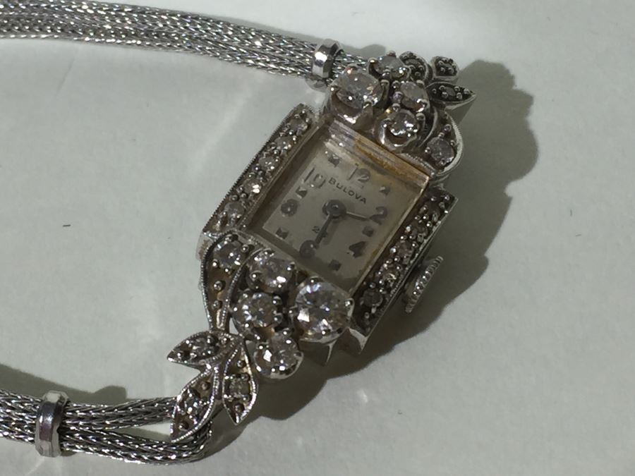 Spectacular Women's Hamilton Platinum Watch Covered In Diamonds With 14K Gold Watch Band Covered In Diamonds Estimate $3,000-$5,000 [Photo 56]