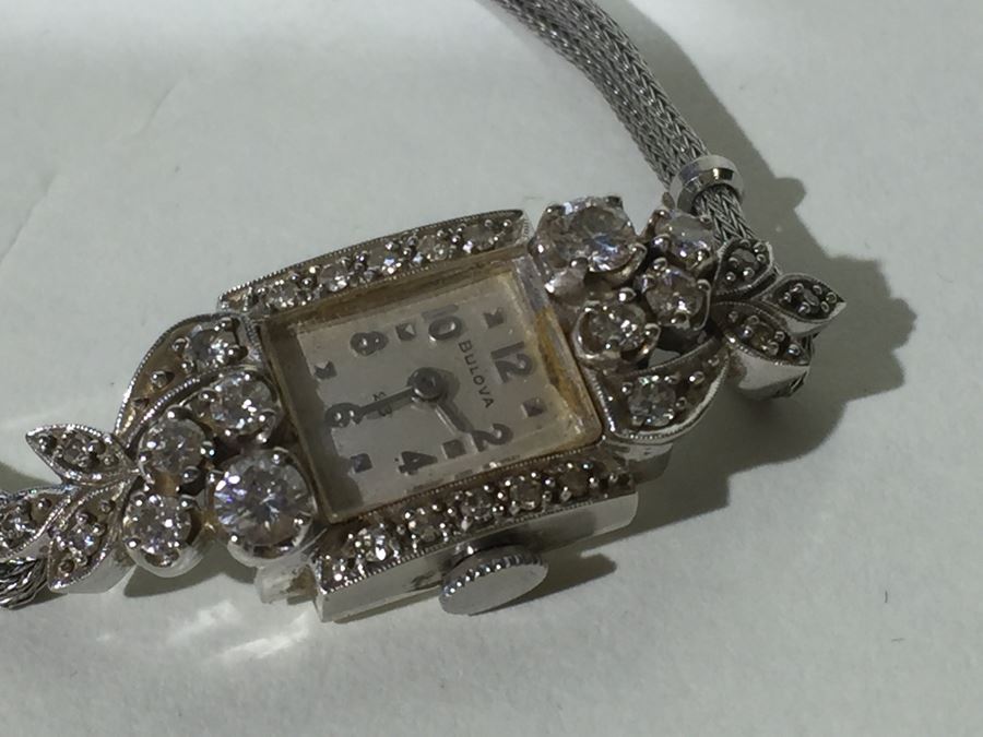 Spectacular Women's Hamilton Platinum Watch Covered In Diamonds With 14K Gold Watch Band Covered In Diamonds Estimate $3,000-$5,000 [Photo 53]