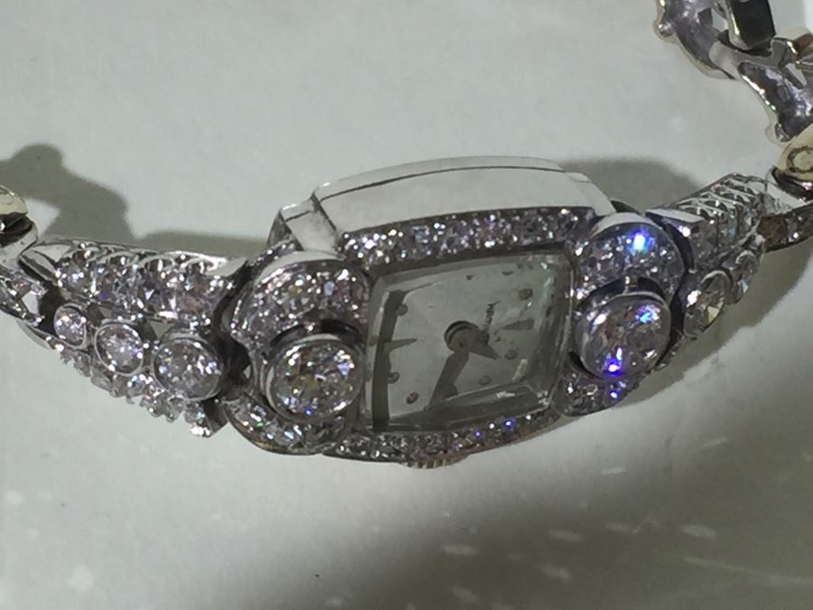 Spectacular Women's Hamilton Platinum Watch Covered In Diamonds With ...
