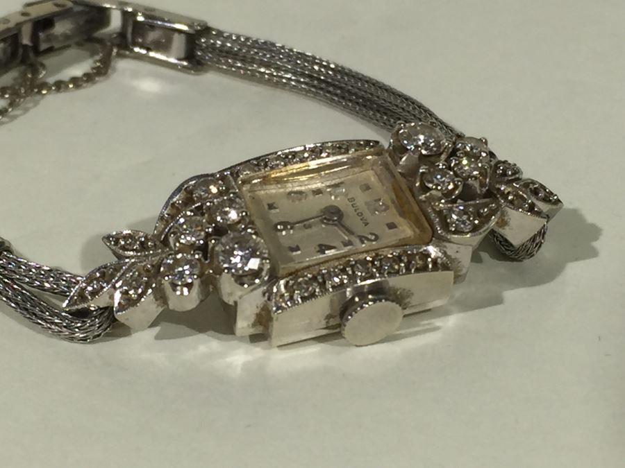 Spectacular Women's Hamilton Platinum Watch Covered In Diamonds With 14K Gold Watch Band Covered In Diamonds Estimate $3,000-$5,000 [Photo 55]