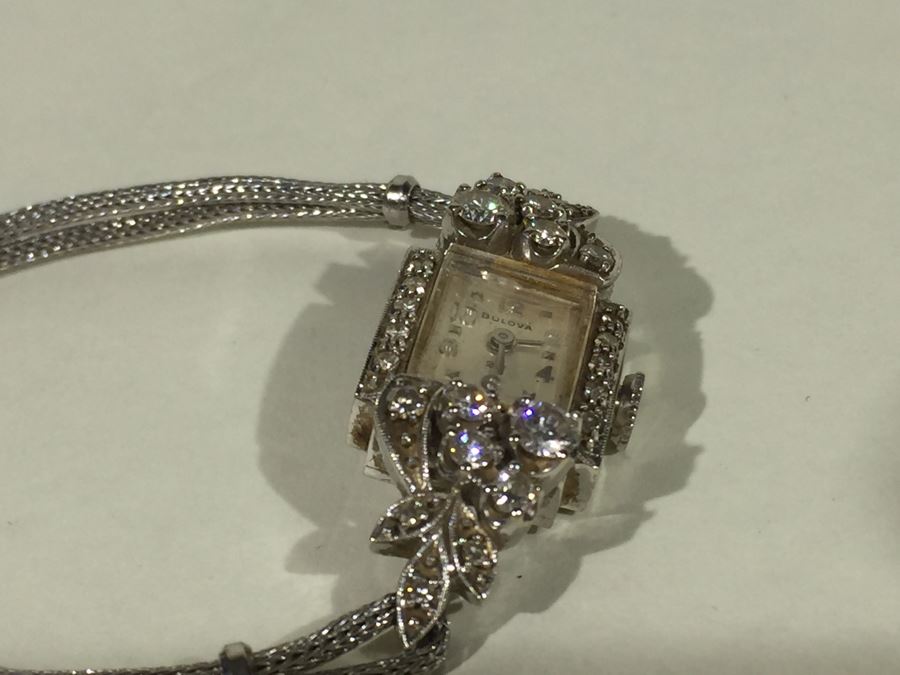 Spectacular Women's Hamilton Platinum Watch Covered In Diamonds With 14K Gold Watch Band Covered In Diamonds Estimate $3,000-$5,000 [Photo 63]