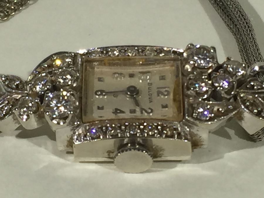Spectacular Women's Hamilton Platinum Watch Covered In Diamonds With 14K Gold Watch Band Covered In Diamonds Estimate $3,000-$5,000 [Photo 60]