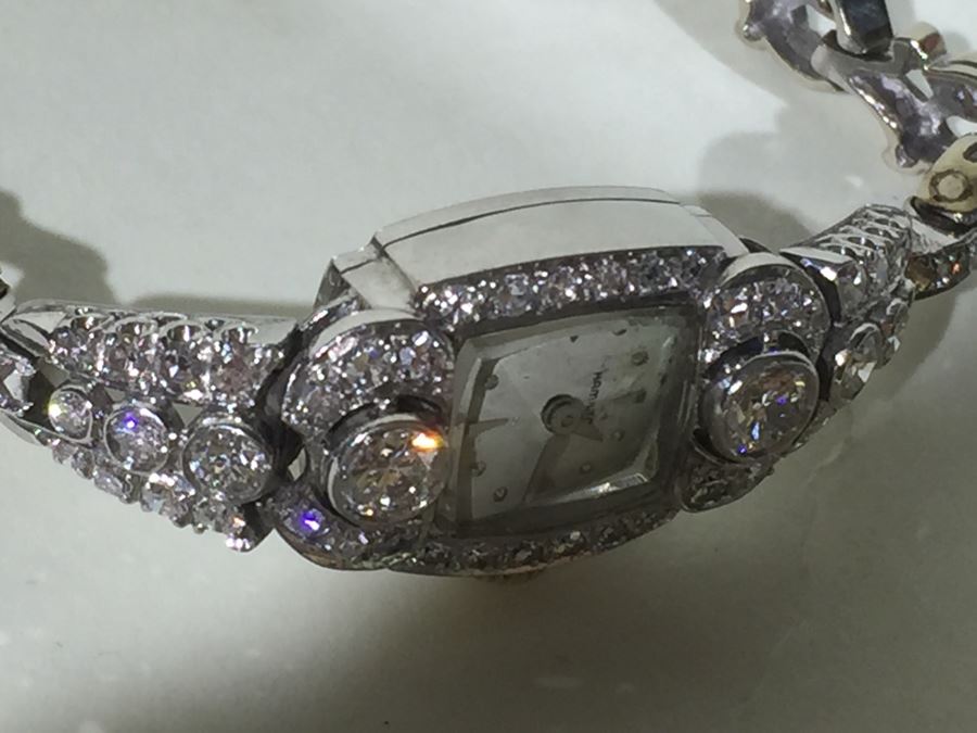 Spectacular Women's Hamilton Platinum Watch Covered In Diamonds With ...