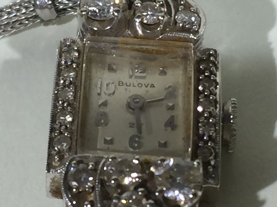 Spectacular Women's Hamilton Platinum Watch Covered In Diamonds With 14K Gold Watch Band Covered In Diamonds Estimate $3,000-$5,000 [Photo 59]