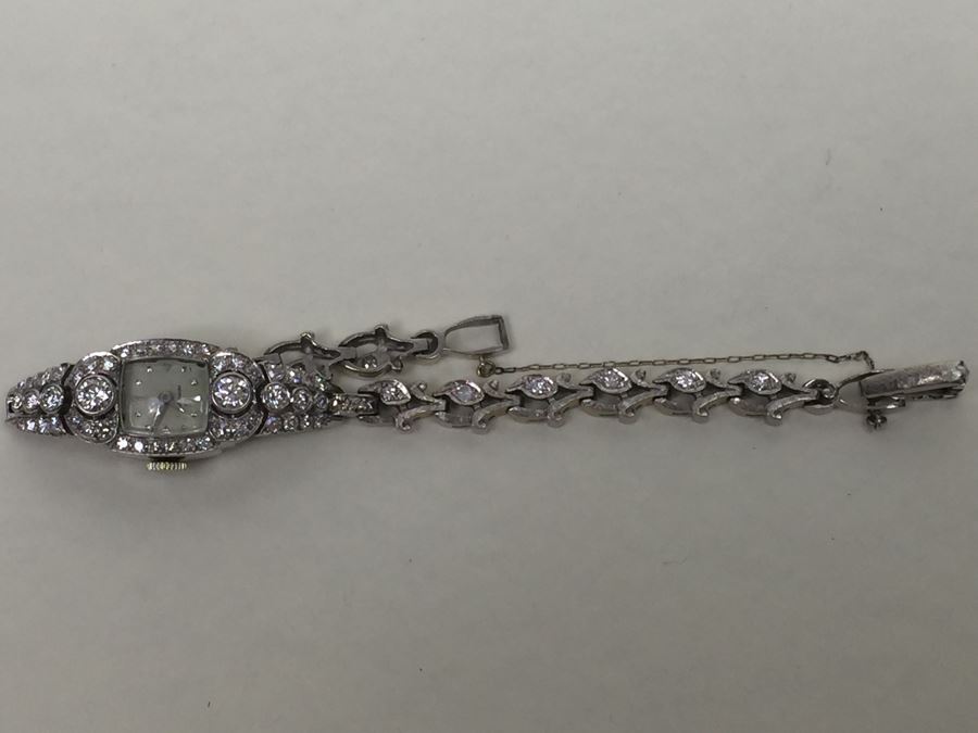 Spectacular Women's Hamilton Platinum Watch Covered In Diamonds With 14K Gold Watch Band Covered In Diamonds Estimate $3,000-$5,000 [Photo 27]