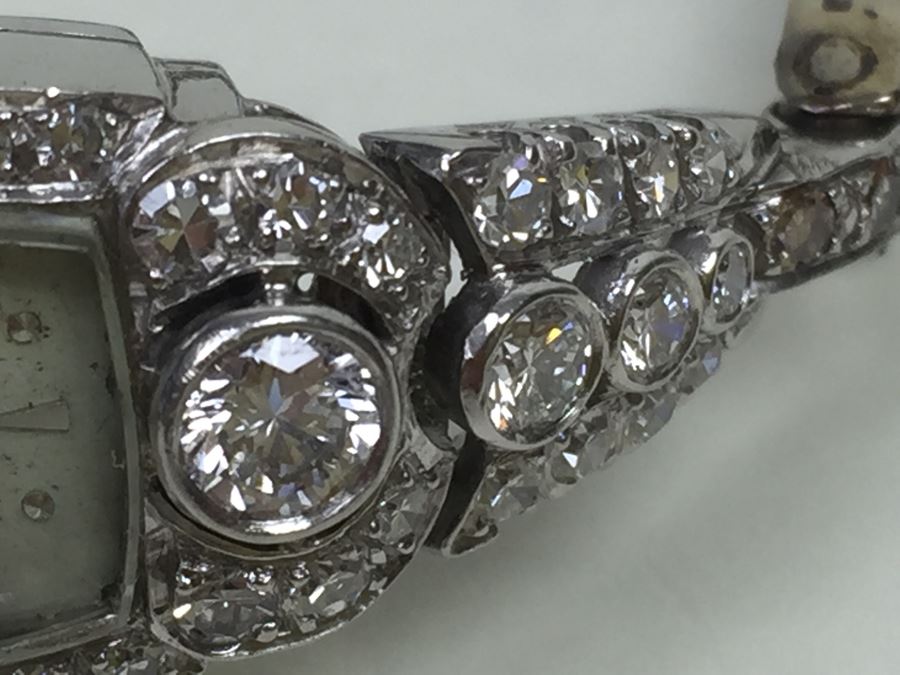 Spectacular Women's Hamilton Platinum Watch Covered In Diamonds With 14K Gold Watch Band Covered In Diamonds Estimate $3,000-$5,000 [Photo 26]