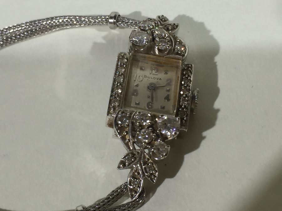 Spectacular Women's Hamilton Platinum Watch Covered In Diamonds With 14K Gold Watch Band Covered In Diamonds Estimate $3,000-$5,000 [Photo 61]